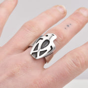 Modernist Sterling Silver Carved Thunderbird Ring