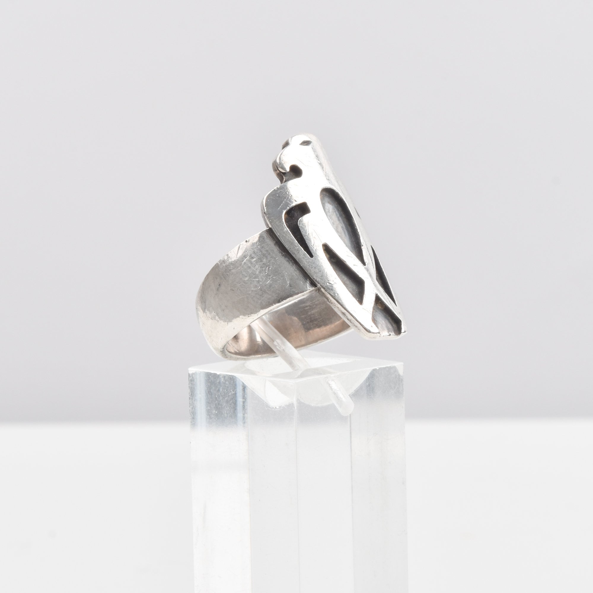Modernist Sterling Silver Carved Thunderbird Ring