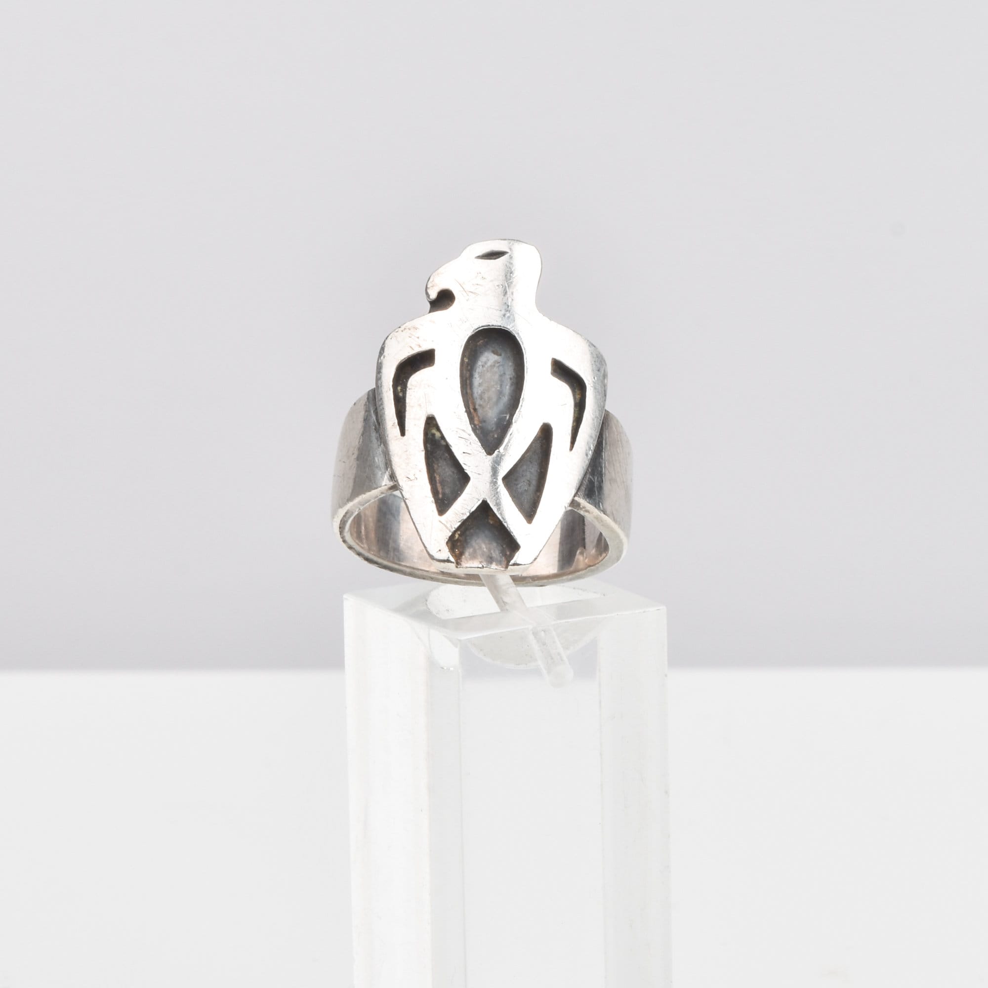 Modernist Sterling Silver Carved Thunderbird Ring