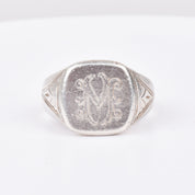 Men's 950 Sterling Silver 'M' Initial Monogram Square Signet Ring, Estate Jewelry, Size 10 US