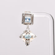 Bali-Style Sterling Silver Blue Topaz Earrings, Small Chunky Pierced Dangle Earrings, 1.25" L