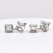 Bali-Style Sterling Silver Blue Topaz Earrings, Small Chunky Pierced Dangle Earrings, 1.25" L