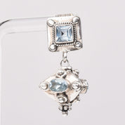 Bali-Style Sterling Silver Blue Topaz Earrings, Small Chunky Pierced Dangle Earrings, 1.25" L