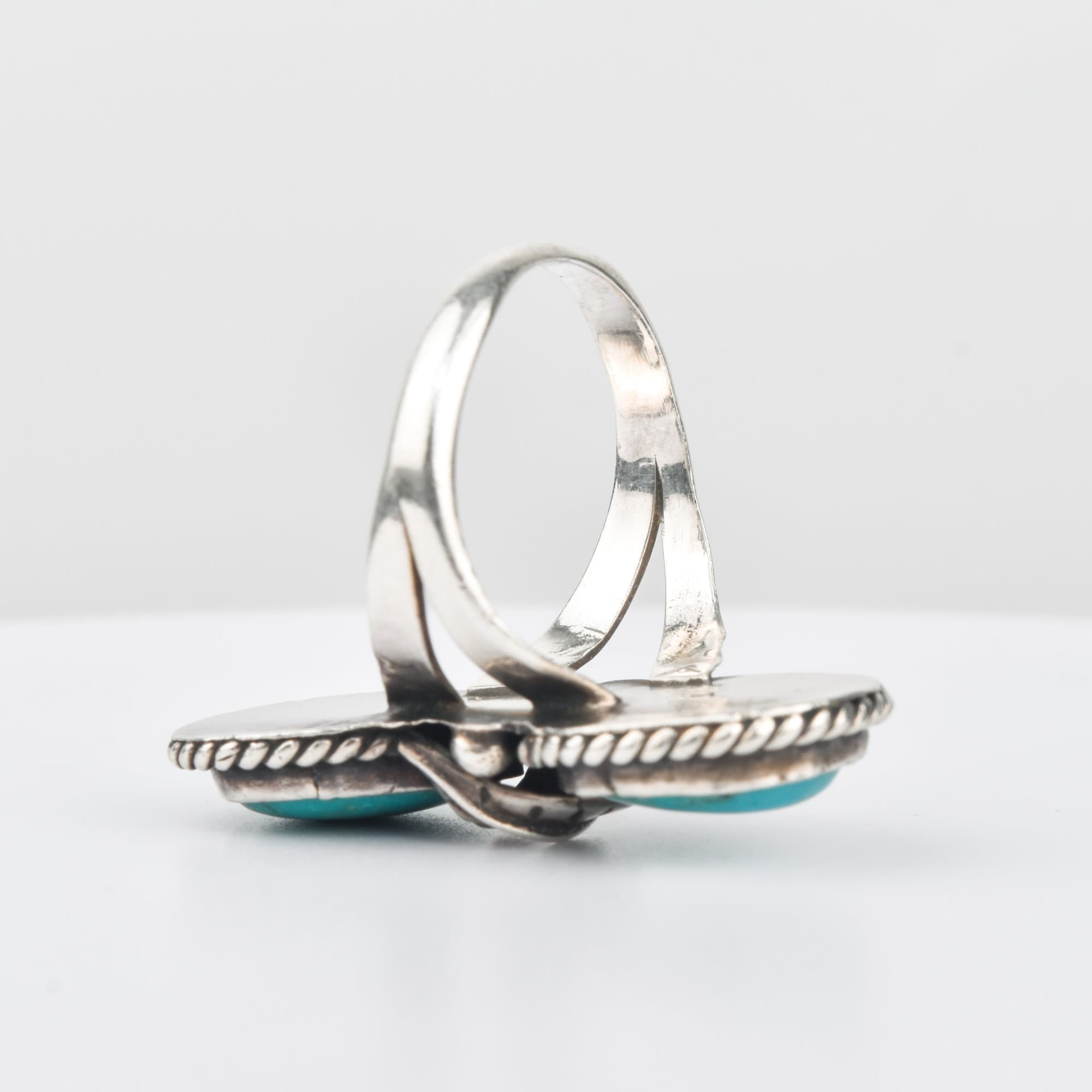 Navajo Two-Stone Turquoise Ring In Sterling Silver, Native American Jewelry, Size 10 1/2 US