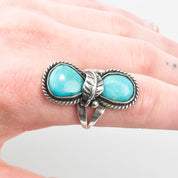 Navajo Two-Stone Turquoise Ring In Sterling Silver, Native American Jewelry, Size 10 1/2 US