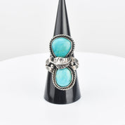 Navajo Two-Stone Turquoise Ring In Sterling Silver, Native American Jewelry, Size 10 1/2 US