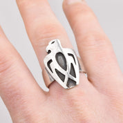 Modernist Sterling Silver Carved Thunderbird Ring