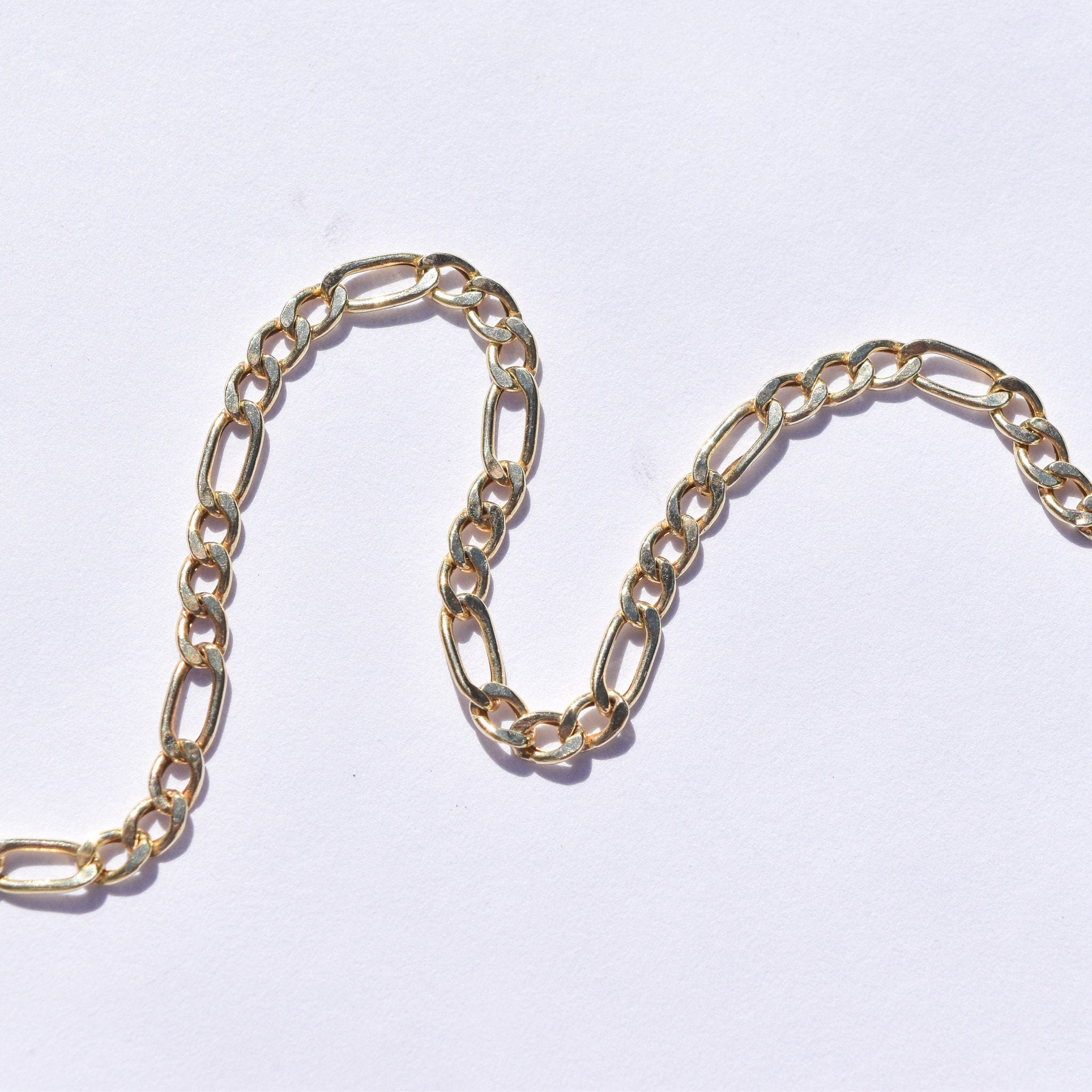 Italian 10K Figaro Bracelet/Anklet, 3mm Yellow Gold Chain, Estate Jewelry, 8.25"
