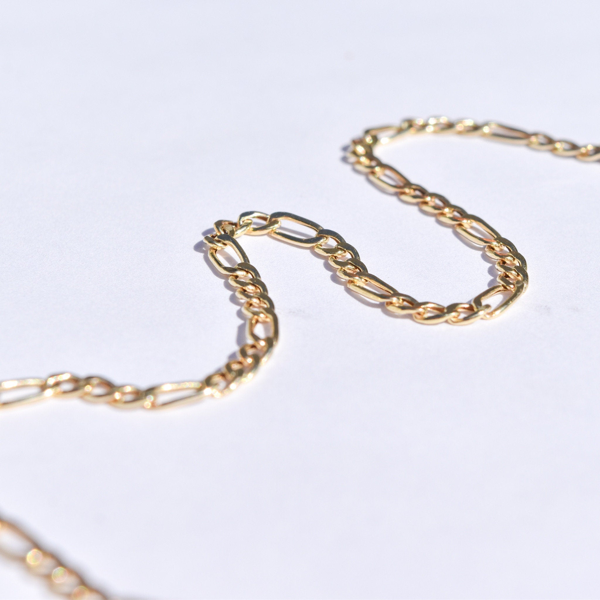 Italian 10K Figaro Bracelet/Anklet, 3mm Yellow Gold Chain, Estate Jewelry, 8.25"