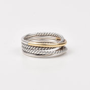Vintage David Yurman Crossover Ring In Sterling Silver & 18k Gold, Two-Tone Rope Ring, Estate Jewelry, Size 6 3/4 US