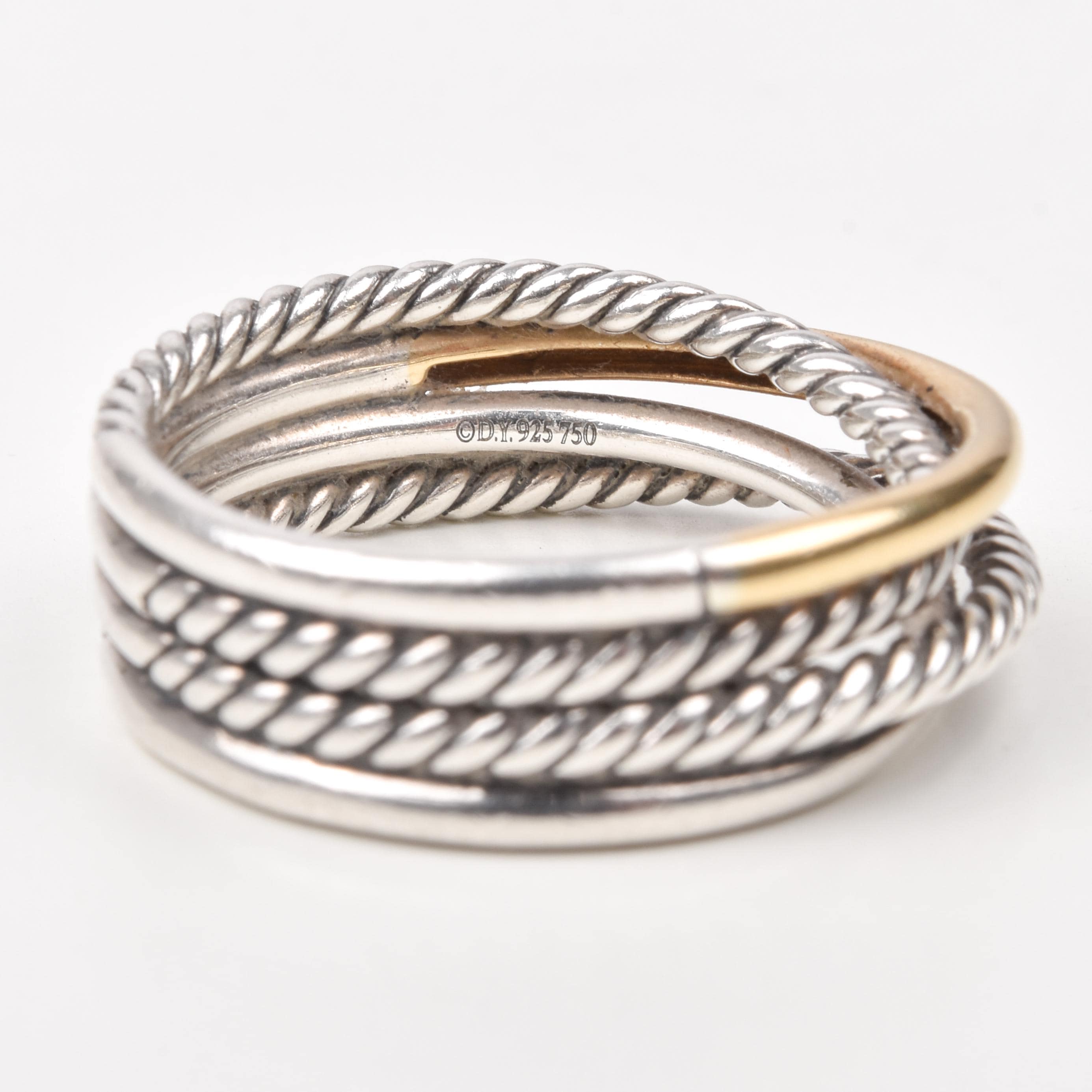 Vintage David Yurman Crossover Ring In Sterling Silver & 18k Gold, Two-Tone Rope Ring, Estate Jewelry, Size 6 3/4 US