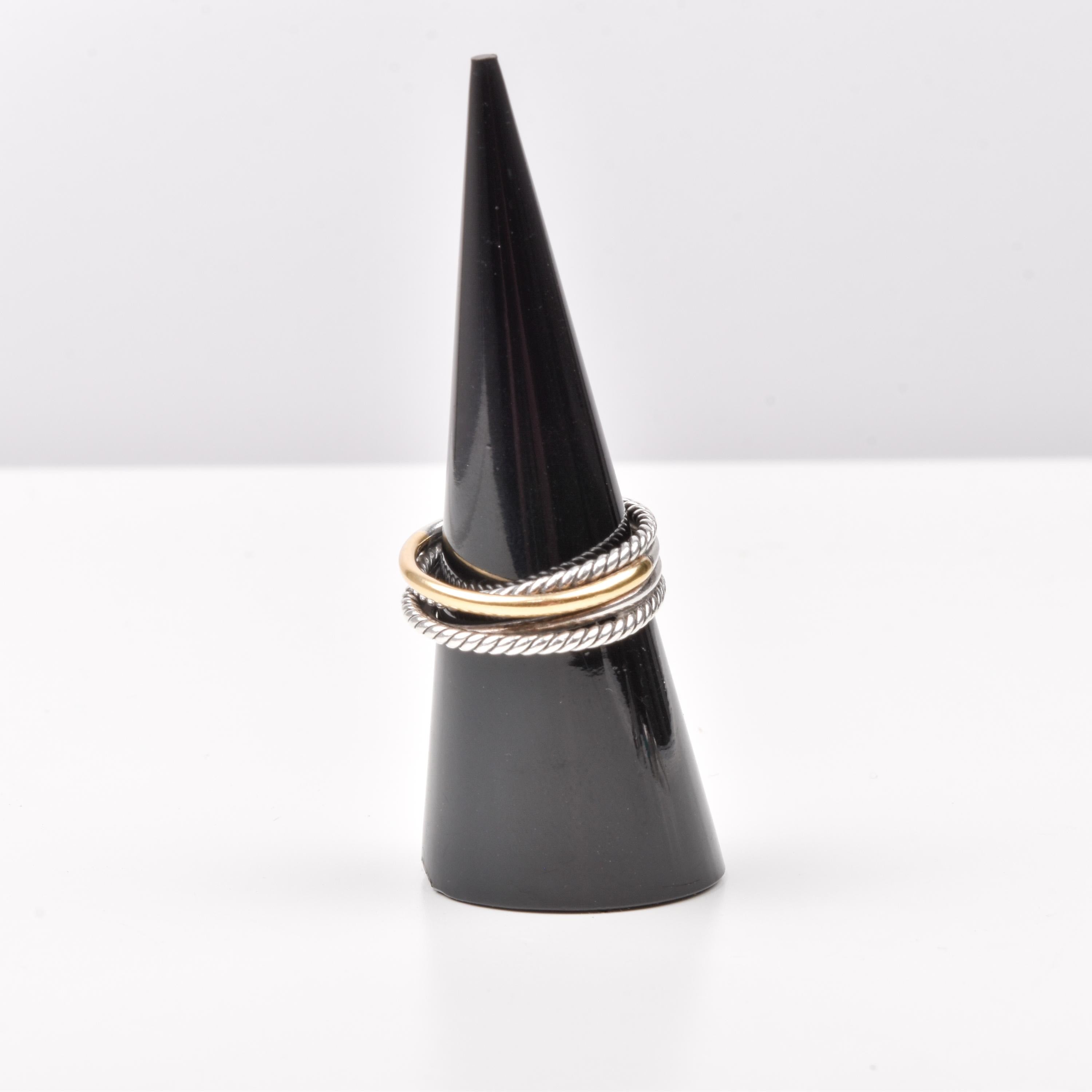 Vintage David Yurman Crossover Ring In Sterling Silver & 18k Gold, Two-Tone Rope Ring, Estate Jewelry, Size 6 3/4 US