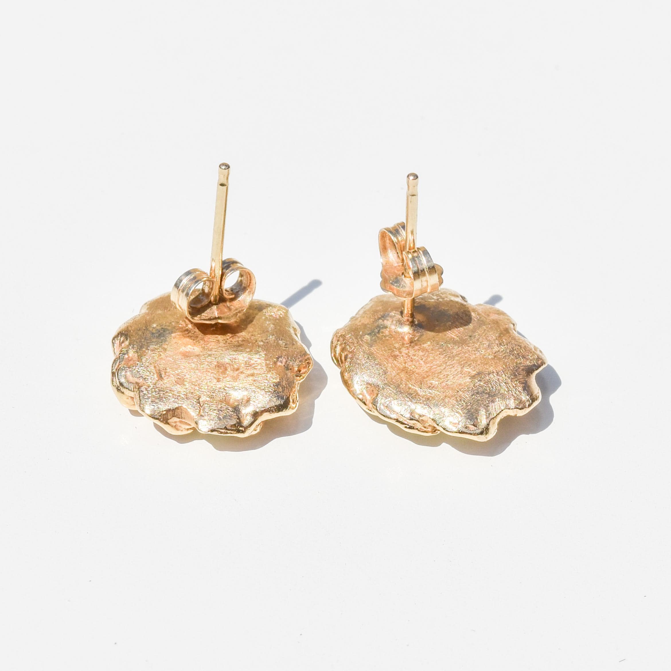Vintage Round Button 14K Gold Opal Stud Earrings