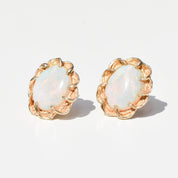 Vintage Round Button 14K Gold Opal Stud Earrings