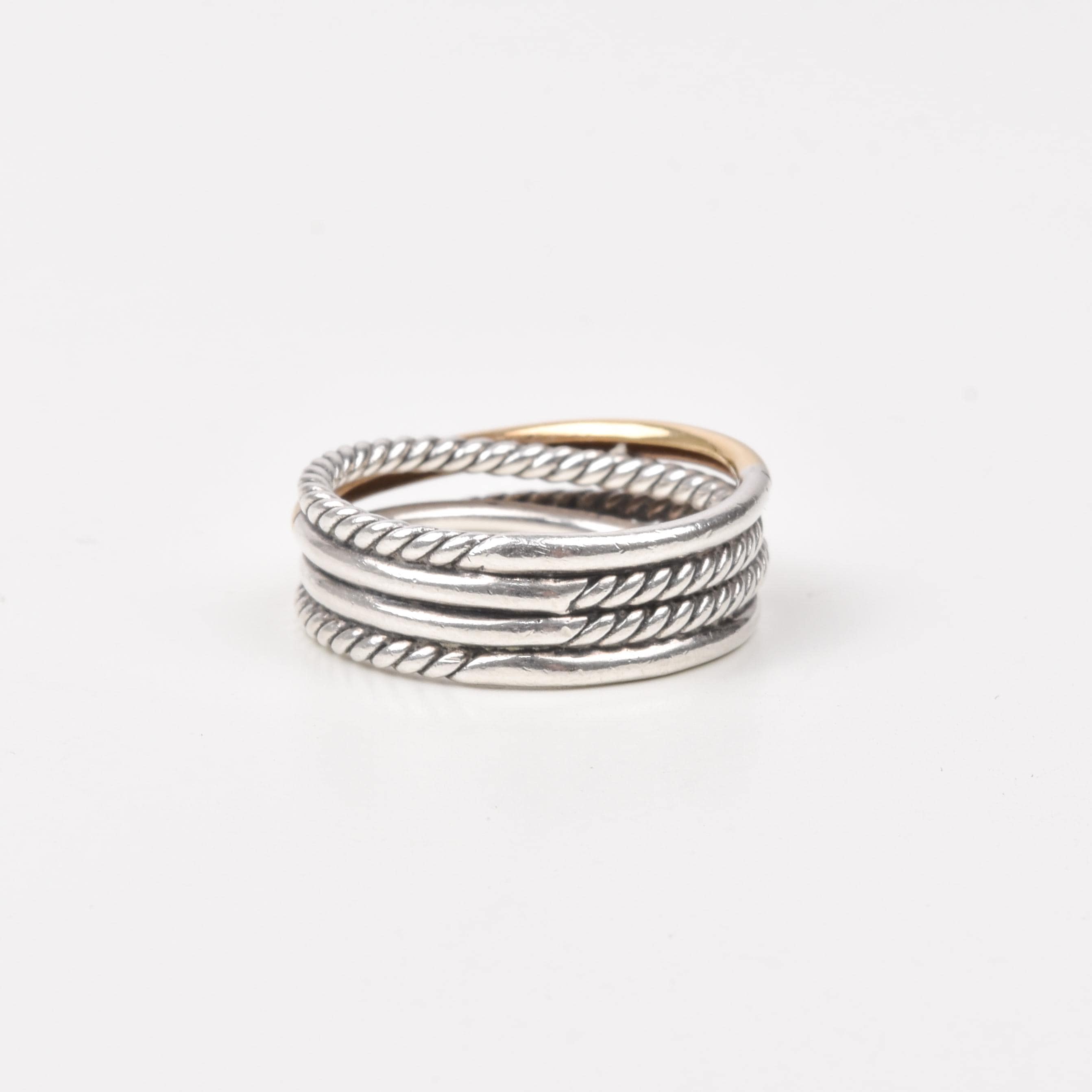 Vintage David Yurman Crossover Ring In Sterling Silver & 18k Gold, Two-Tone Rope Ring, Estate Jewelry, Size 6 3/4 US