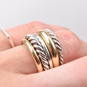 Vintage David Yurman Pure Form Wide Articulating Two-Tone Ring, in Sterling Silver with 18K Gold, Size 7