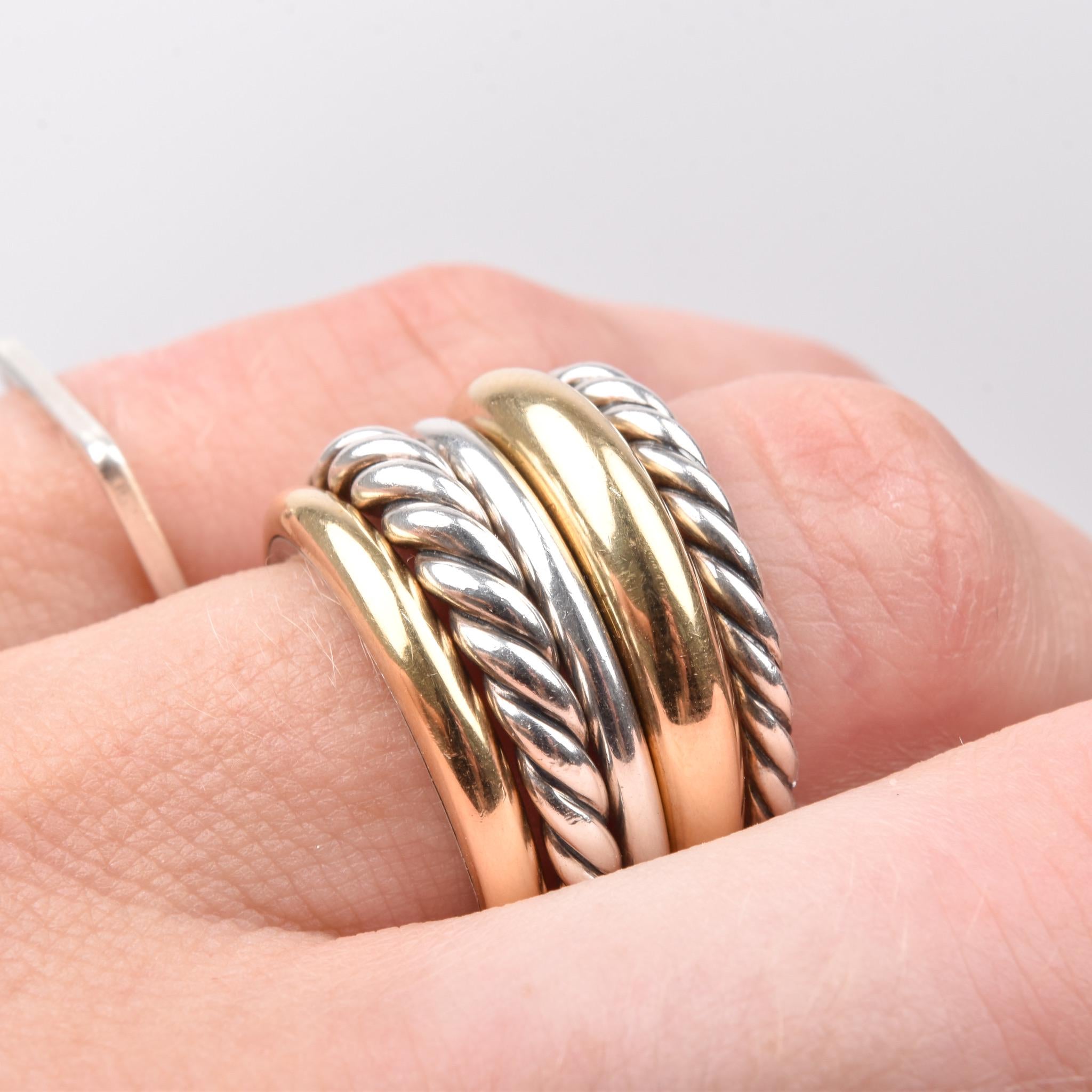 Vintage David Yurman Pure Form Wide Articulating Two-Tone Ring, in Sterling Silver with 18K Gold, Size 7