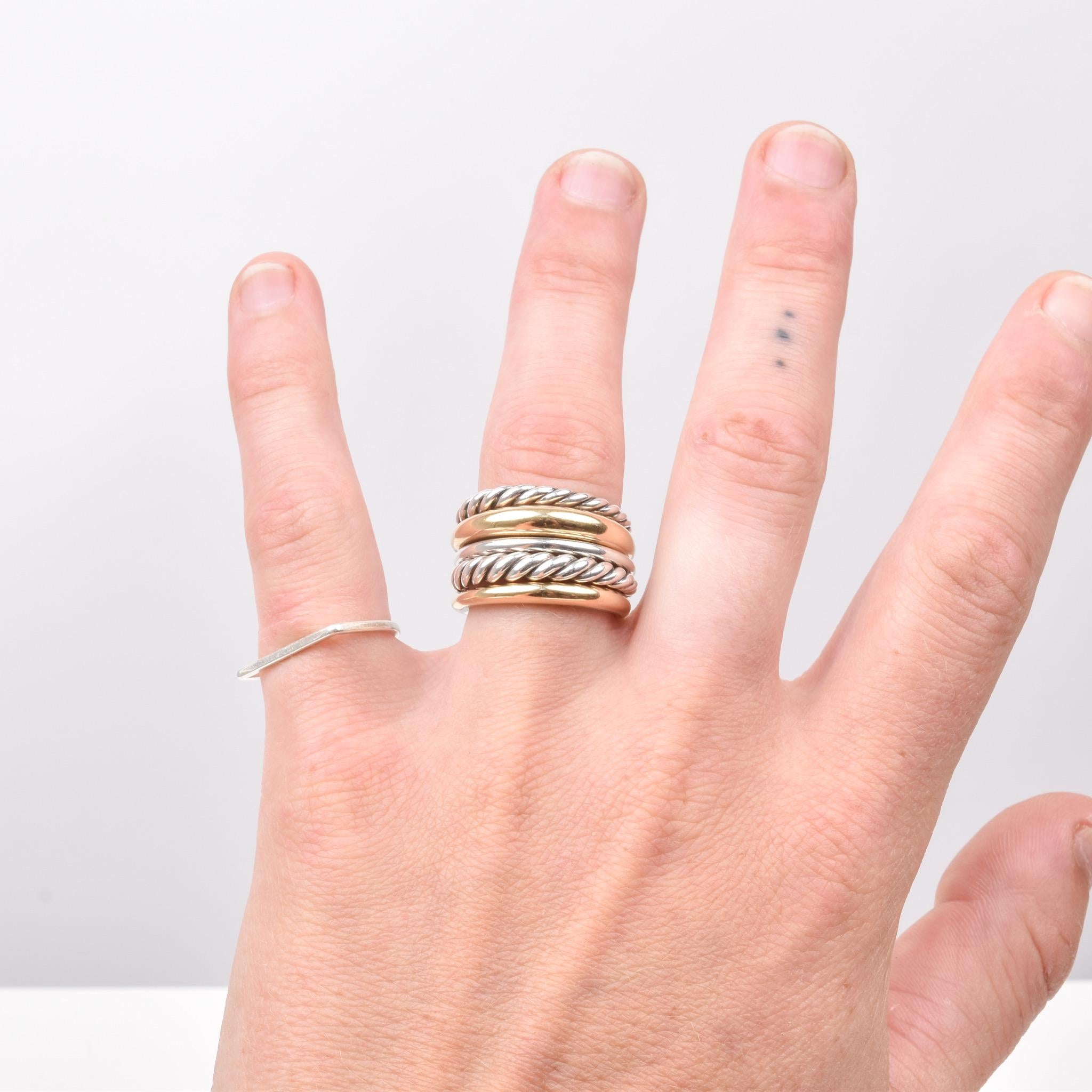 Vintage David Yurman Pure Form Wide Articulating Two-Tone Ring, in Sterling Silver with 18K Gold, Size 7