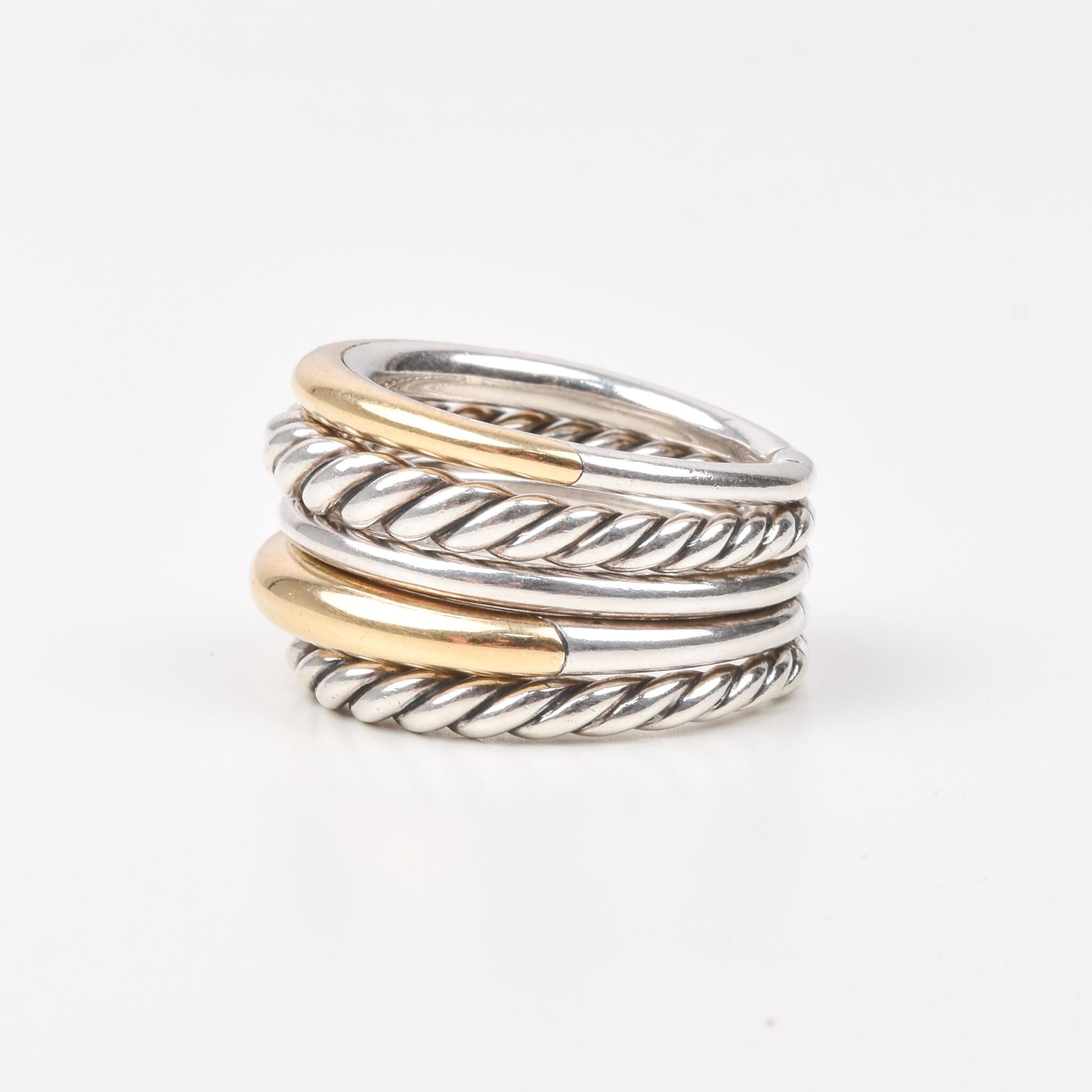 Vintage David Yurman Pure Form Wide Articulating Two-Tone Ring, in Sterling Silver with 18K Gold, Size 7