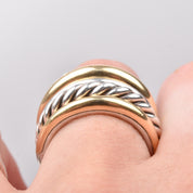 Vintage David Yurman Pure Form Wide Articulating Two-Tone Ring, in Sterling Silver with 18K Gold, Size 7