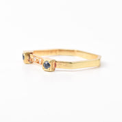 18K Gold Sapphire and Diamond Unique Square Band Ring, Vintage Stacking Ring, Size 7 US