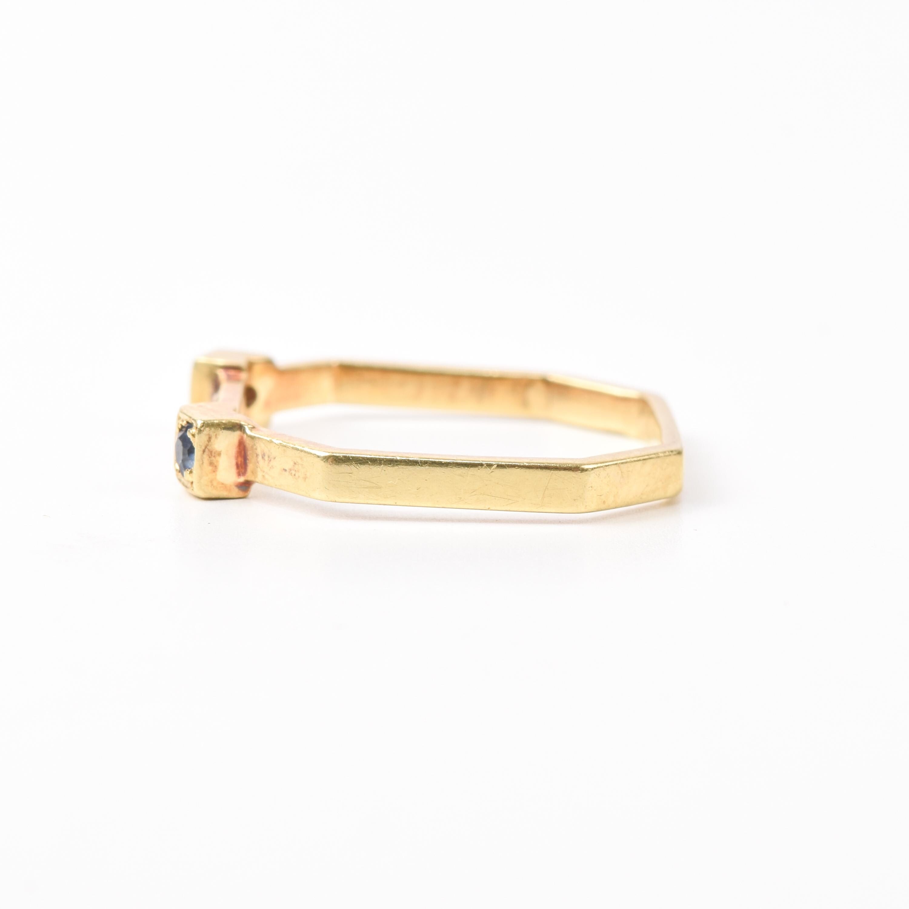 18K Gold Sapphire and Diamond Unique Square Band Ring, Vintage Stacking Ring, Size 7 US