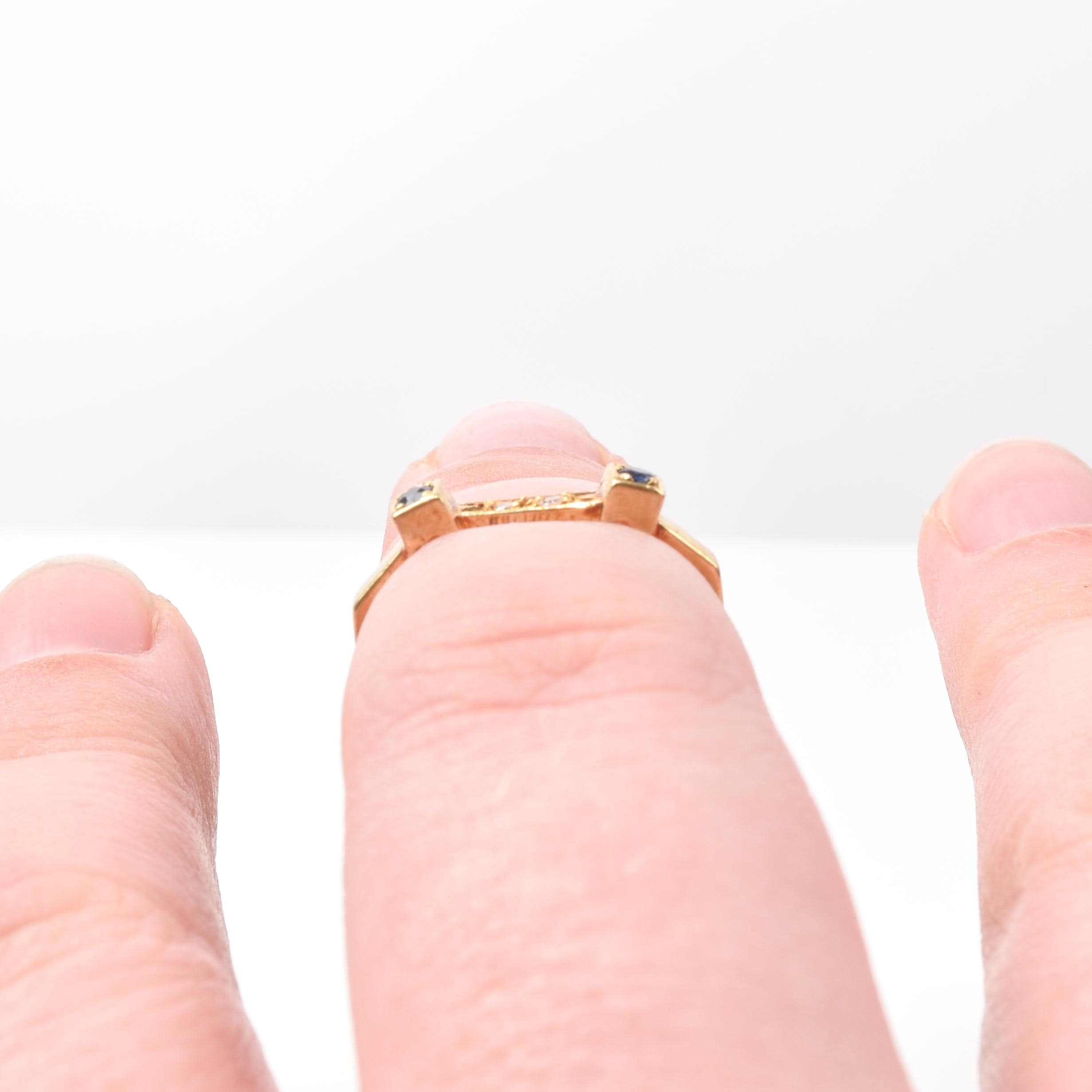 18K Gold Sapphire and Diamond Unique Square Band Ring, Vintage Stacking Ring, Size 7 US