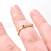 18K Gold Sapphire and Diamond Unique Square Band Ring, Vintage Stacking Ring, Size 7 US