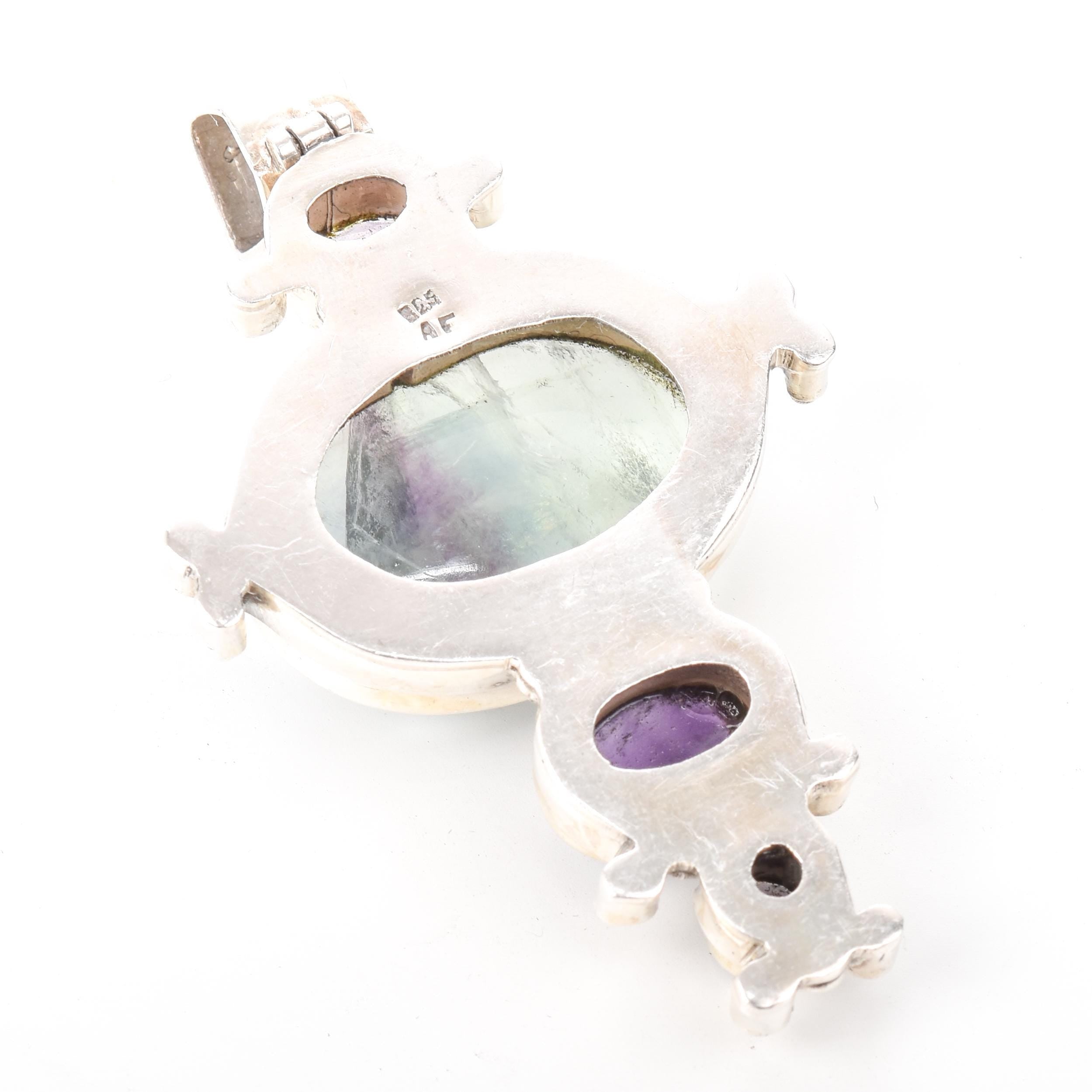 Sterling Silver Fluorite and Amethyst Pendant