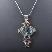 Sterling Silver Fluorite and Amethyst Pendant