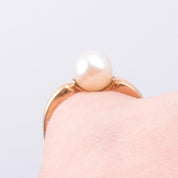 14K Gold Pearl Solitaire Ring