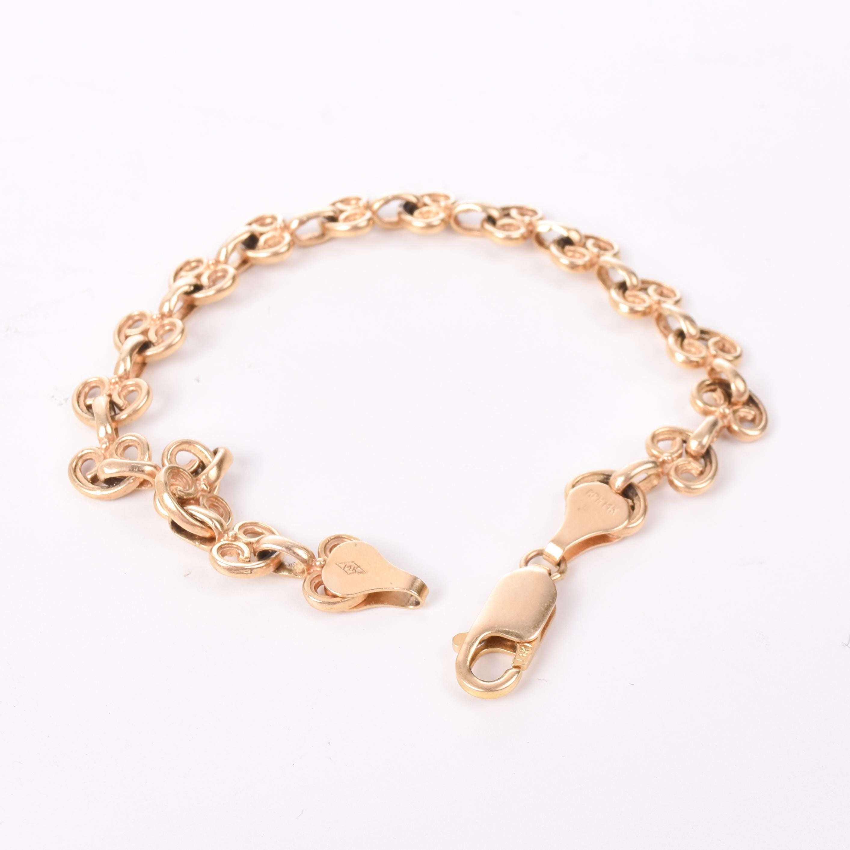 14K Gold Victorian Heart Link Bracelet