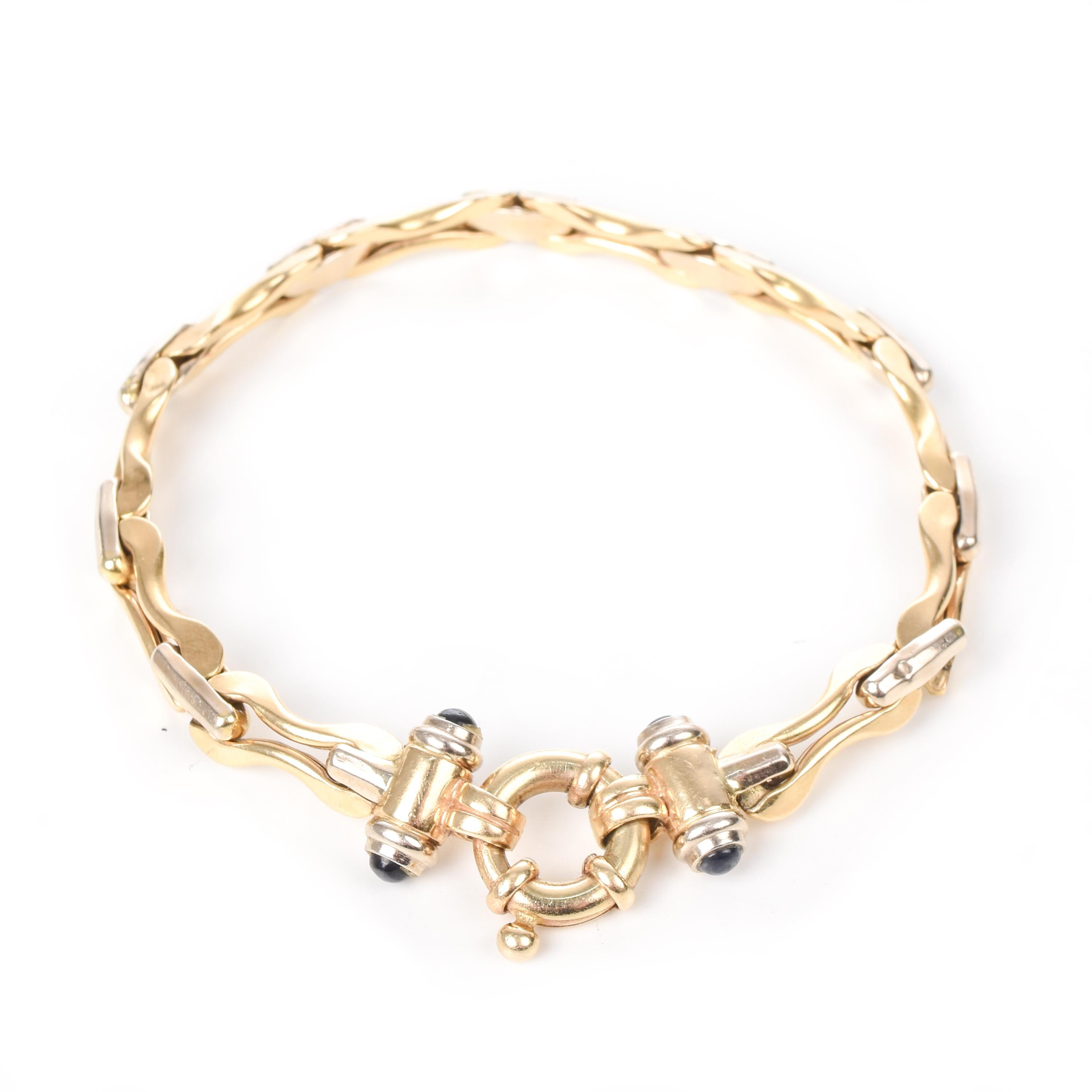 14K Italian Two-Tone Gold Bracelet with Black Onyx Spring Clasp