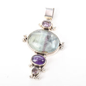 Sterling Silver Fluorite and Amethyst Pendant
