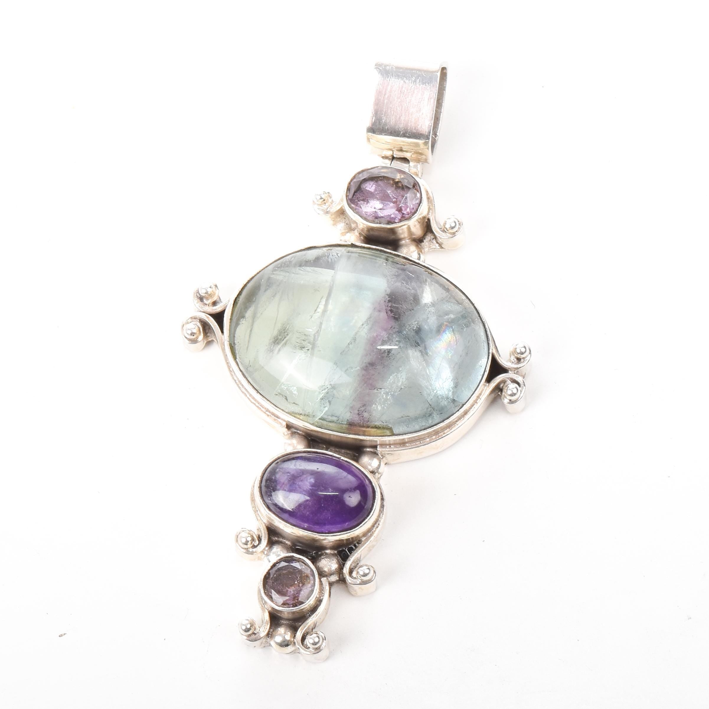 Sterling Silver Fluorite and Amethyst Pendant