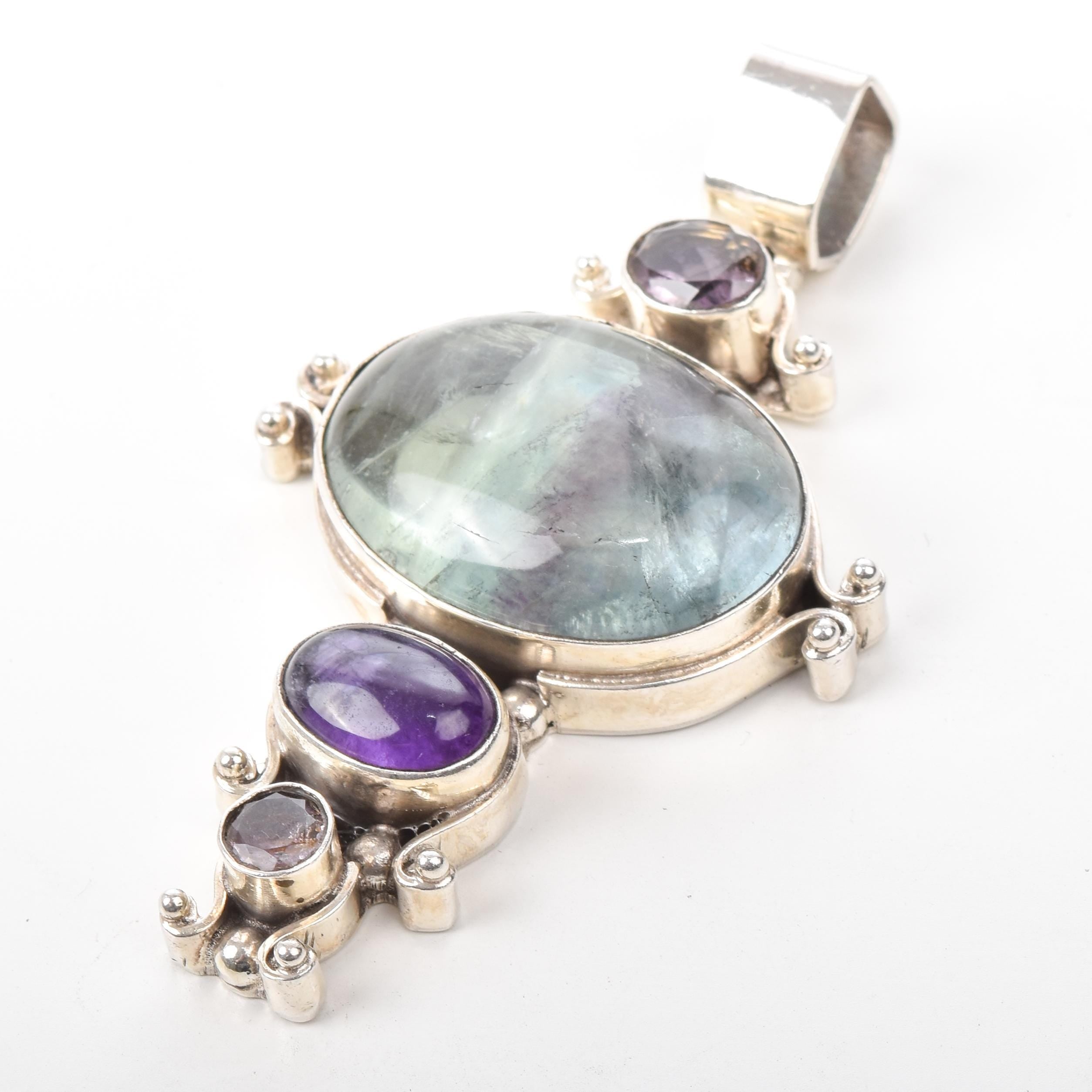 Sterling Silver Fluorite and Amethyst Pendant