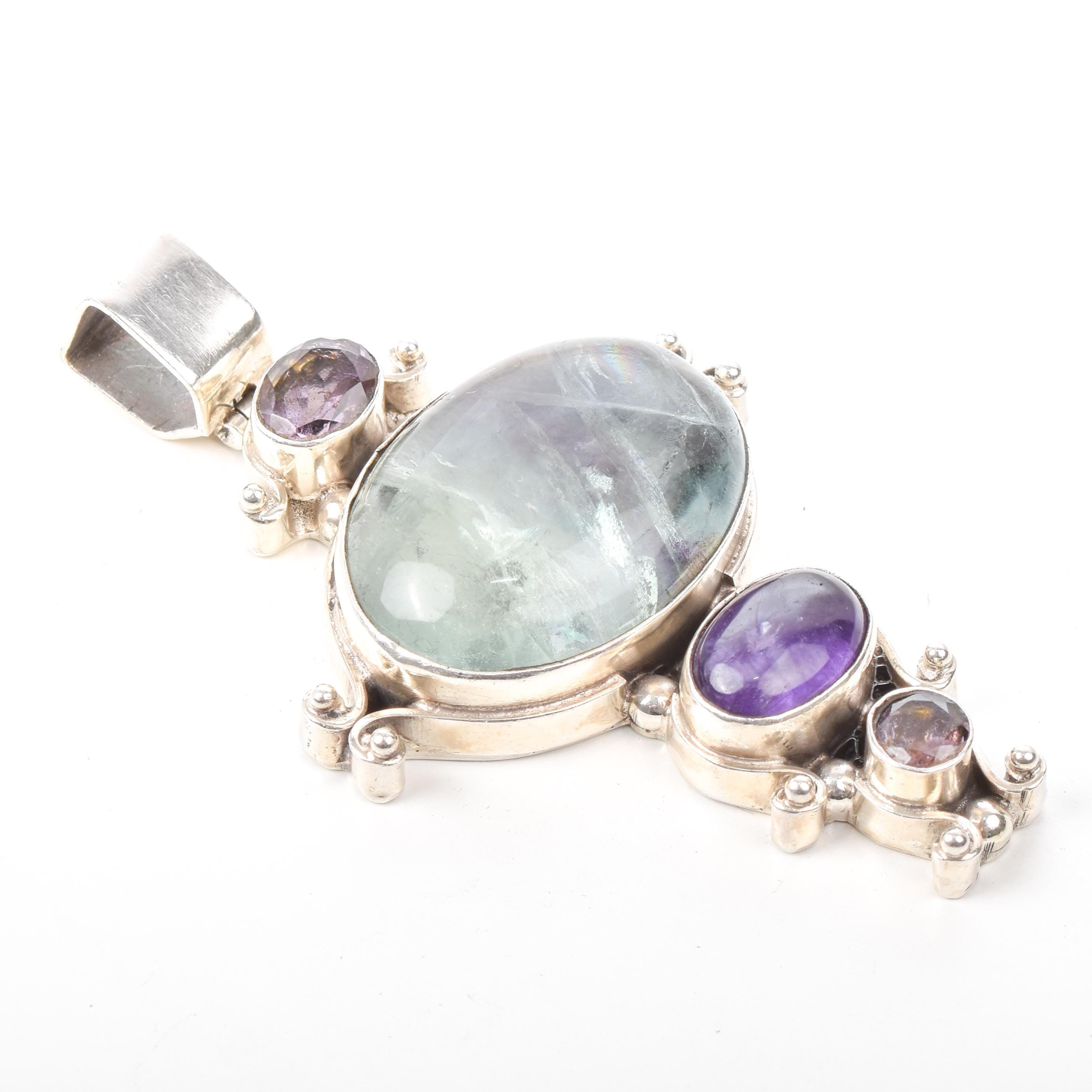 Sterling Silver Fluorite and Amethyst Pendant