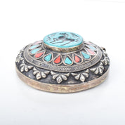 Antique Afghan Sterling Silver Turquoise and Coral Pendant