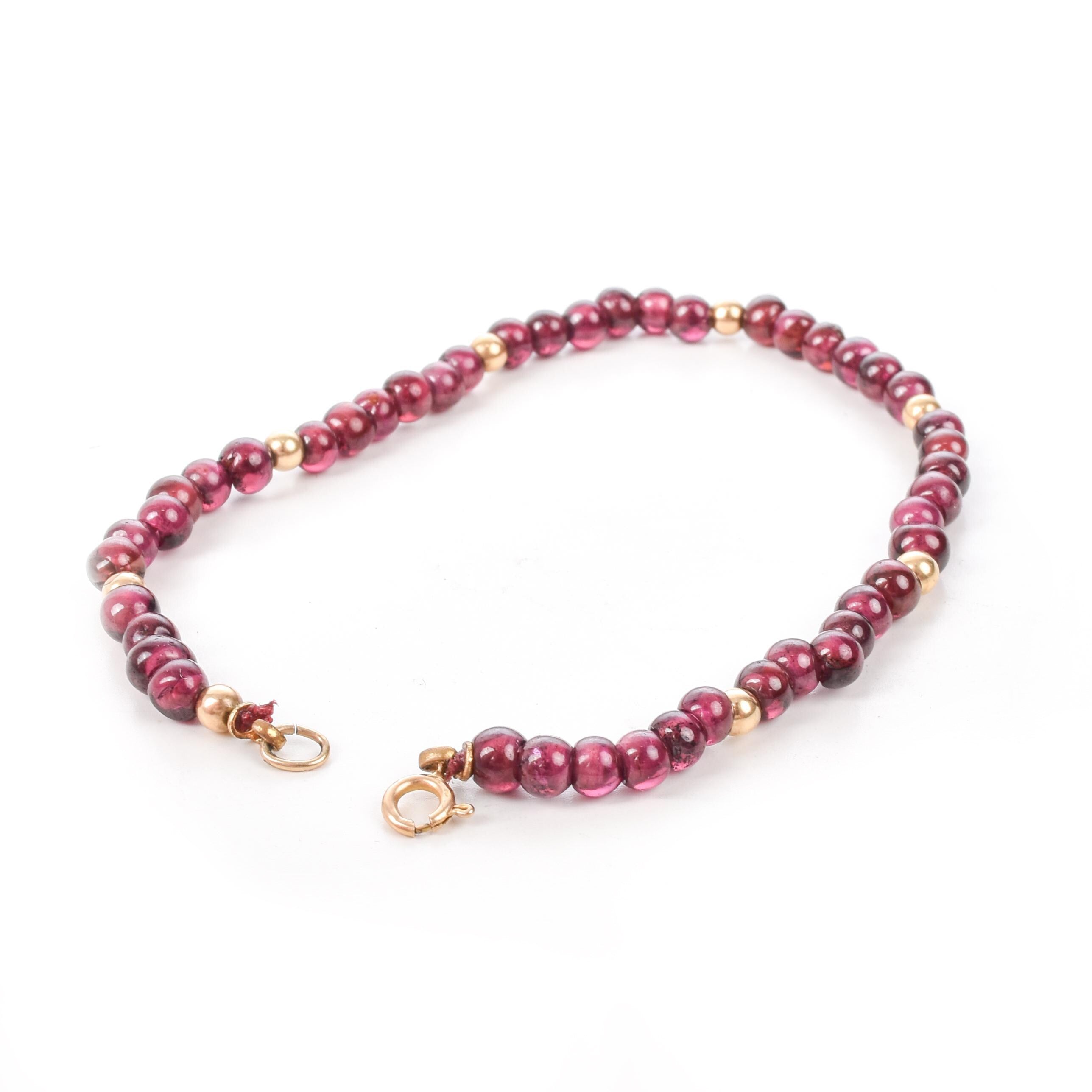 Vintage Natural Garnet Beaded Bracelet with 14K Gold Beads