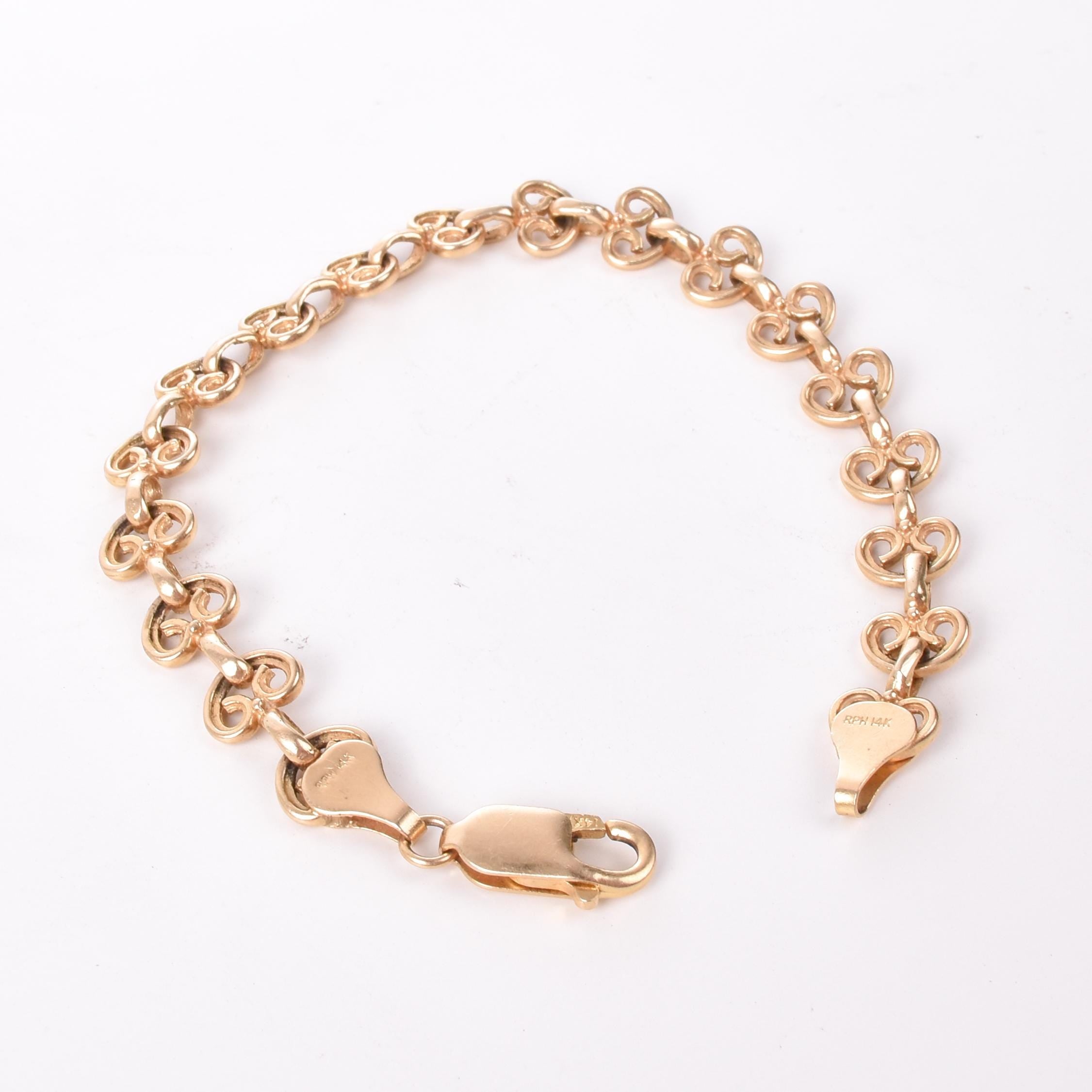 14K Gold Victorian Heart Link Bracelet