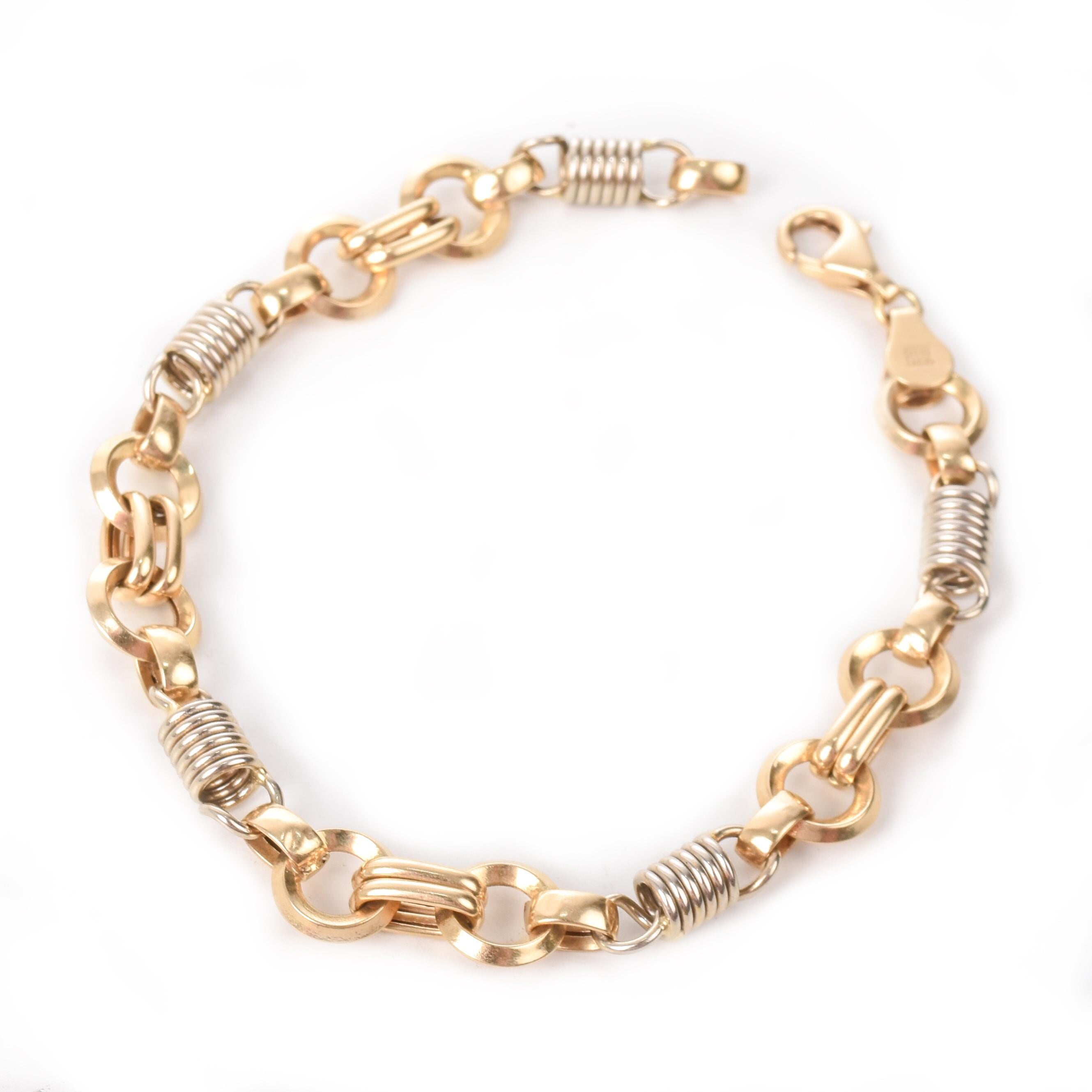 14K Two Tone Gold Unique Spring Chain Link Bracelet
