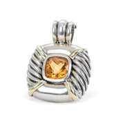 Vintage David Yurman Sterling Silver & 14K Faceted Citrine Large Renaissance Pendant, Vintage Citrine Two-Tone Pendant