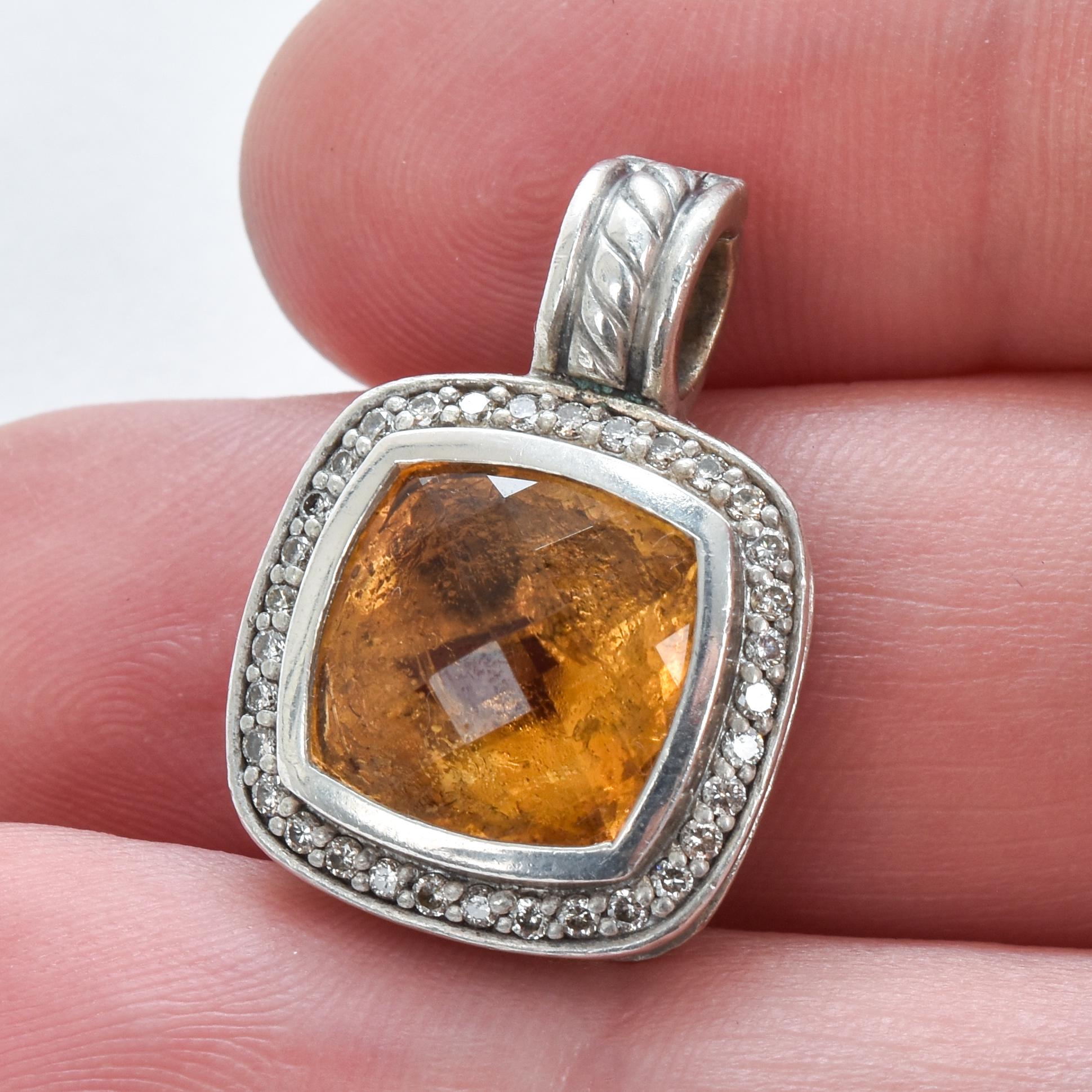 Vintage David Yurman Albion Silver Citrine Diamond Enhancer Pendant