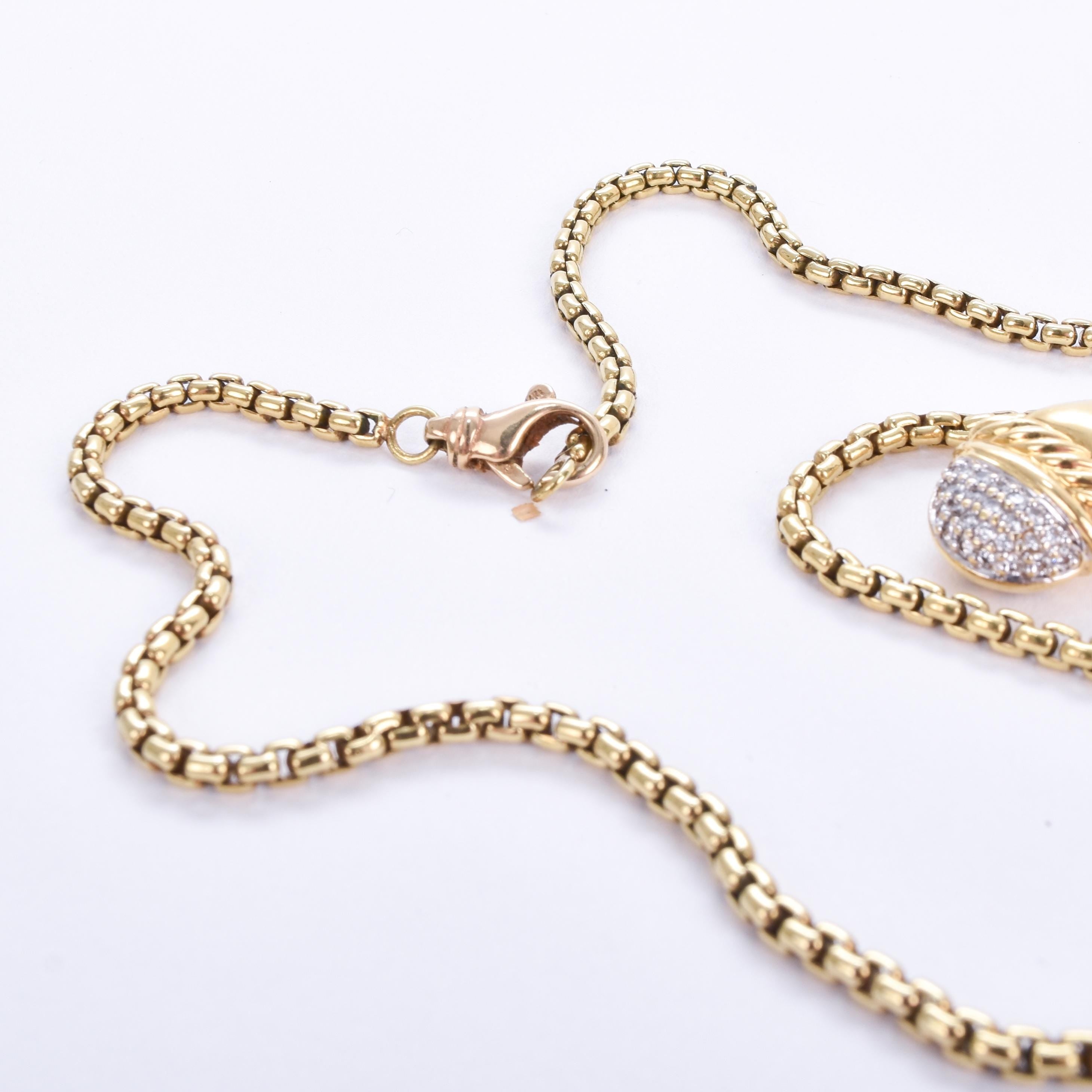Vintage David Yurman Diamond Acorn Pendant and Chain in 18K Gold
