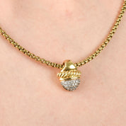 Vintage David Yurman Diamond Acorn Pendant and Chain in 18K Gold
