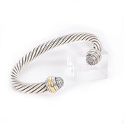Vintage David Yurman Classic Cable Bracelet in Sterling Silver, 18K Yellow Gold, and Pavé Diamond Domes