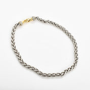 Vintage David Yurman Sterling Silver 18K Yellow Gold Diamond Wheat Chain Necklace, Sterling Silver Chain with 18K Gold Lobster Clasp, 18 in
