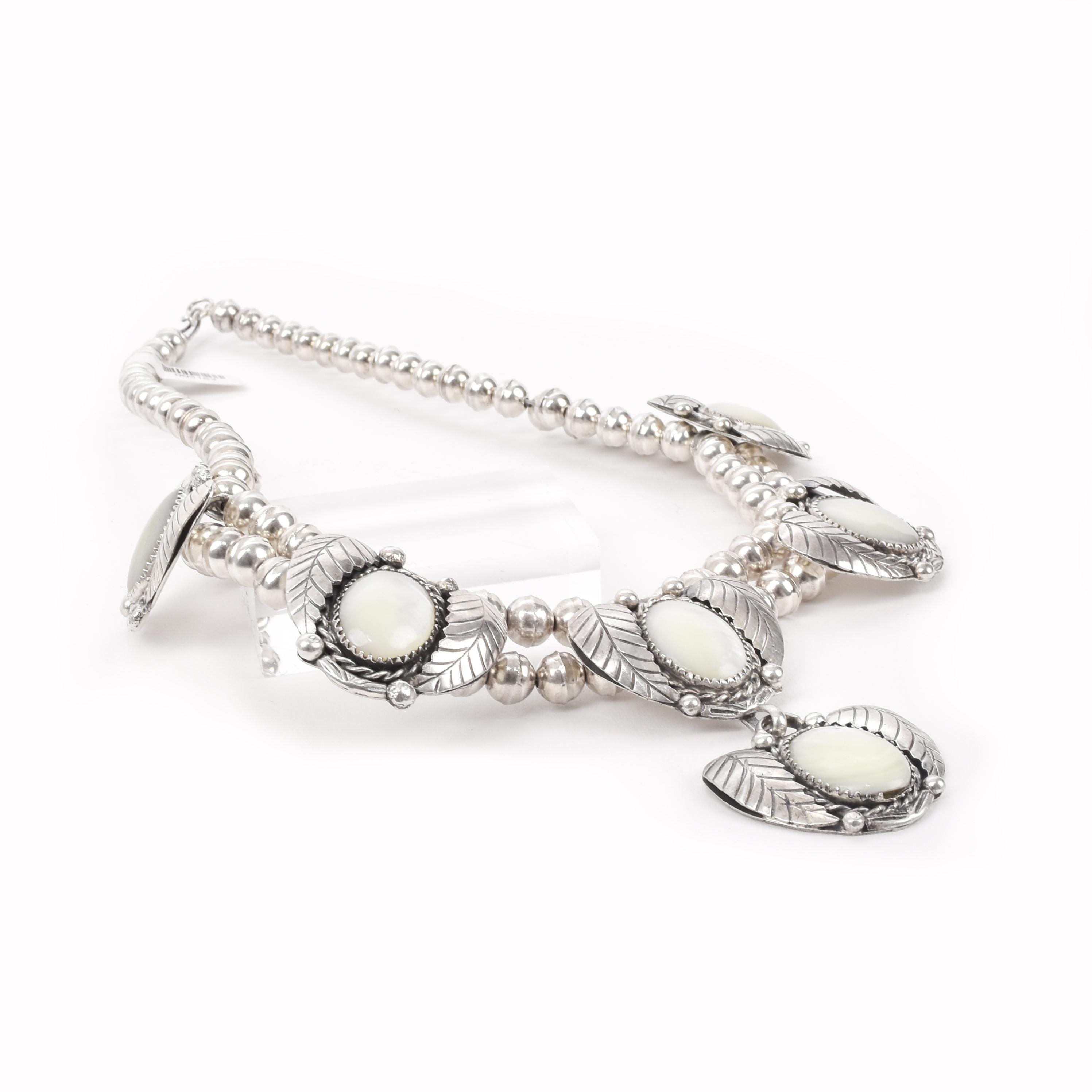Squash Blossom Style Najavo Mother of Pearl Sterling Silver Necklace