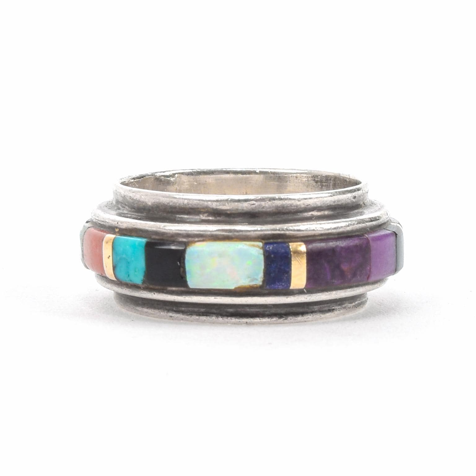 Sonwai by Verma Nequatewa Silver Gem Inlay with 18K Gold Ring