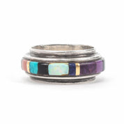 Sonwai by Verma Nequatewa Silver Gem Inlay with 18K Gold Ring